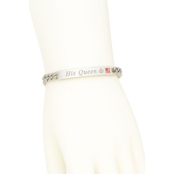 NEW "His Queen" Stainless Steel Bracelet with Pink CZ Stone - Fashion Jewelry - Picture 1 of 4